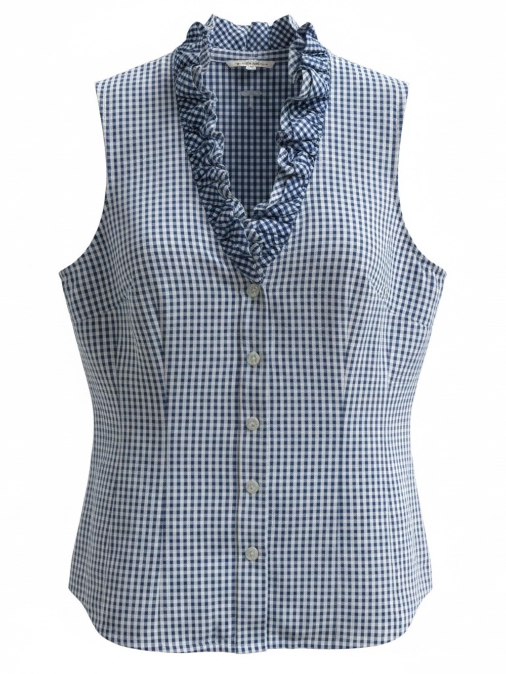 Tyler Böe button up sleeveless top ruffle neck gingham pattern size 6